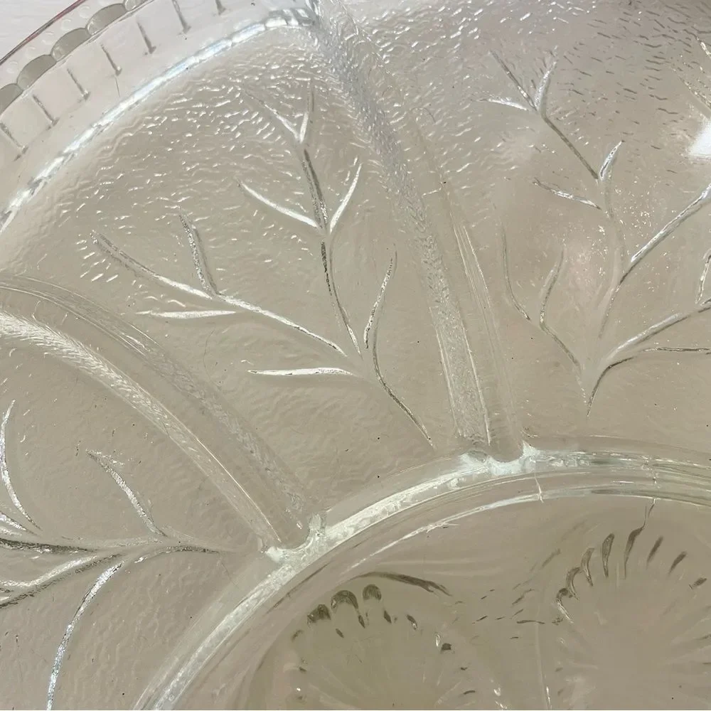 Vintage Indiana Clear Glass Tray Divided Relish Appetizers Deviled Eggs Platter